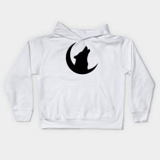 Wolf black silhouette howling to the moon Kids Hoodie